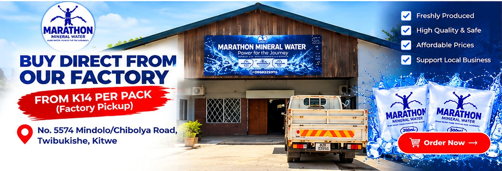 Buy Marathon Mineral Water direct from our Twibukishe factory from K14 per pack